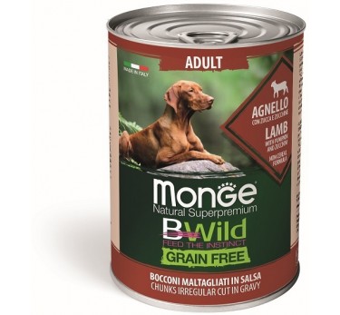 Monge Dog BWild GRAIN FREE беззерновые консервы из ягненка с тыквой и кабачками для взрослых собак всех пород 400г